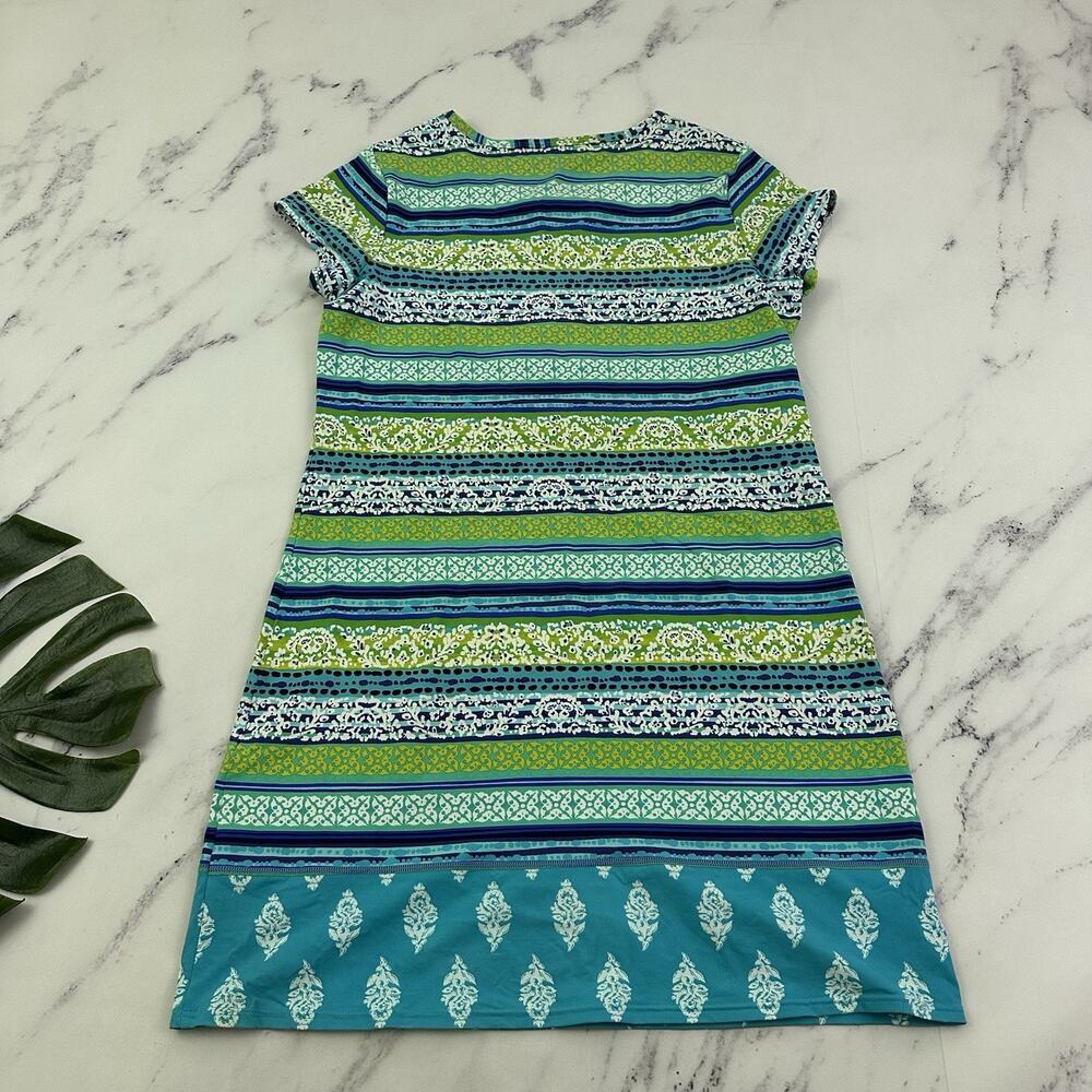 Lands End Womens Shift Dress Size S 6-8 Blue Green Floral Stripe Stretch - Picture 7 of 10